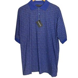 Equipment HG Design Men's M Blue Cotton Small Print Short Sleeve Polo Geometric